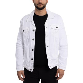 X RAY Mens Denim Jacket, Washed Ripped Distressed Flex Stretch Casual Trucker Biker Jeans Jacket for Men, White, X-Large