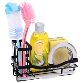 Belle Vous Spülbecken Organizer Schwarz aus Eisen - Rostfreier Schwamm- und Lappenhalter Spülbecken mit Abtropfschale - Schnell Trocknender Organizer Spüle Ablage für Küche & Badezimmer