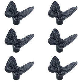 MY MIRONEY 6-Pack Butterfly Drawer Knobs Black Cabinet Decorative Pull Handles Zinc Alloy Single Hole Cupboard Wardrobe Knobs and Pulls with Screws,1.42" x 1.18"