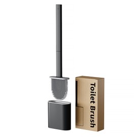 Kucucyle RV Silicone Toilet Brush with TPR Bristles & Detachable ABS Handle Set, Landing & Wall Mountable Toilet Bowl Brush for Space-Saving RV Bathrooms Flexible 360°Deep Cleaners Brushes (Black)