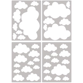 PREMYO Set of 40 Cloud Wall Stickers Kids - Nursery Decor Easy to Apply - Decals for Bedrooms for Girls Boys White