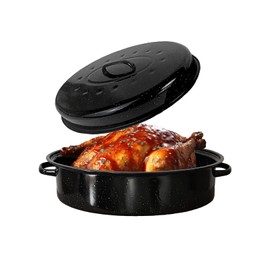 15"Oval Roasting Pan With Lid Small Chicken Roaster With 13.7in Inner Diameter Enamel Steel Roasting Pot Suitable for Outdoors Family Dinnerhigh Temperature Resistance Holiday Gifts