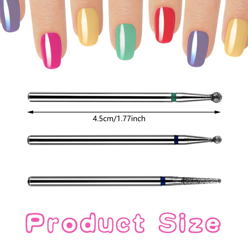 3 Pcs Diamond Ball Bit for Nails Professional Nail Drill