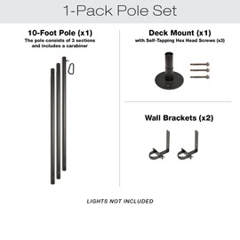 Premium String Light Pole - 1 Pack - Extends to 10 Feet - Deck Mount (Wood/Concrete)