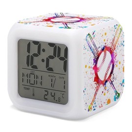 Baseball Alarm Clock for Kids Boy Girl 7 LED Color Changing Wake Up Clock Home Decor Bedroom Digital with Temperature Display