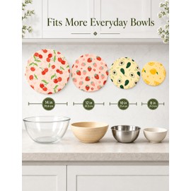 4-Size Beeswax Bowl Covers Reusable for Bread Proofing, 8"/10"/12"/14"