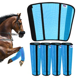 TAILNERY Fly Boots for Horses Set of 4 - Edge-Curved Design for Optimal Fit, Non-Sag Dual Stay System, Breathable Mesh for Comfort, Reduces Stomping & Fatigue (Medium to Large, Blue)