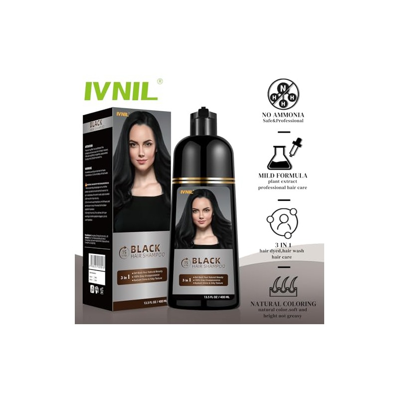 Ivnil- Cobertura completa de las canas nuestro champú para teñir