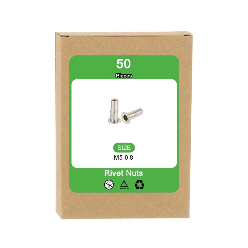 uxcell 50Pcs Multi-Grip Rivet Nut, M5 Flat Head Carbon Steel