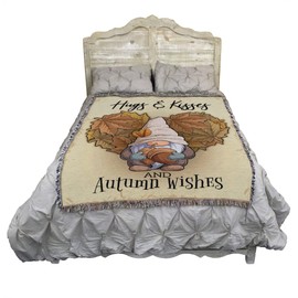 Pure Country Weavers Autumn Hugs and Kisses Gnome Blanket - Thanksgiving Fall Gift Tapestry Throw Woven from Cotton - Made in The USA (72x54)