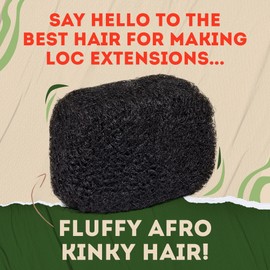 Locsanity Afro Kinky 100% Bulk Natural Human Hair - Braiding Hair for Dreadlocks, Loc Repair, Dreadlock Extensions, Twists, Braids - 12 Inches Long, 1 Oz