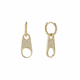 Giorgio Bergamo Gold Plated Micro Pave Zipper, CZ Cubic Zirconia Dangle Drop Earrings