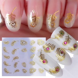 30 Sheets Gold Nail Stickers, Holographic Flowers Leaf Butterfly Lace Art Decals, 3D Self-Adhesive Design for Women Girls Manicure Glitter Decoration, Transfer Decal Tips
