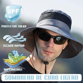 TREENEST Sombrero de Sol para Hombre y Mujer,Protector Gorro Pescador Anti-UV UPF50+,Gorra Pesca ala Ancha Transpirable,Gorra de Malla Plegable con Cuerdas Desmontables 90009DG