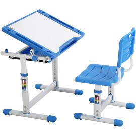 FDW Kids Desk and Chair Set,Height Adjustable Study Desk for Kids w/ Pull Out Drawer - Blue