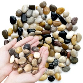 Polished Pebbles, Small Decorative River Rock Stones, Natural Polished Mixed Colour Stones for Home Decoration Fish Tank Plants Vases Succulents (2 Pounds)