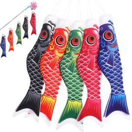BESPORTBLE Koinobori Windfish Set - 5-Piece Outdoor Koi Windsock in Carp Shape 40 cm Japanese Garden Decoration Wind Koi Streamer for Izakaya Hotel School Japanese Sushi Bar