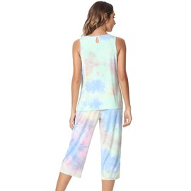 NACHILA Pajamas for Women-Viscose Made from Bamboo, Sleeveless Pjs Tank Top Capri Pants Pajama Sets Cooling Sleepwear PG Tie-dye M