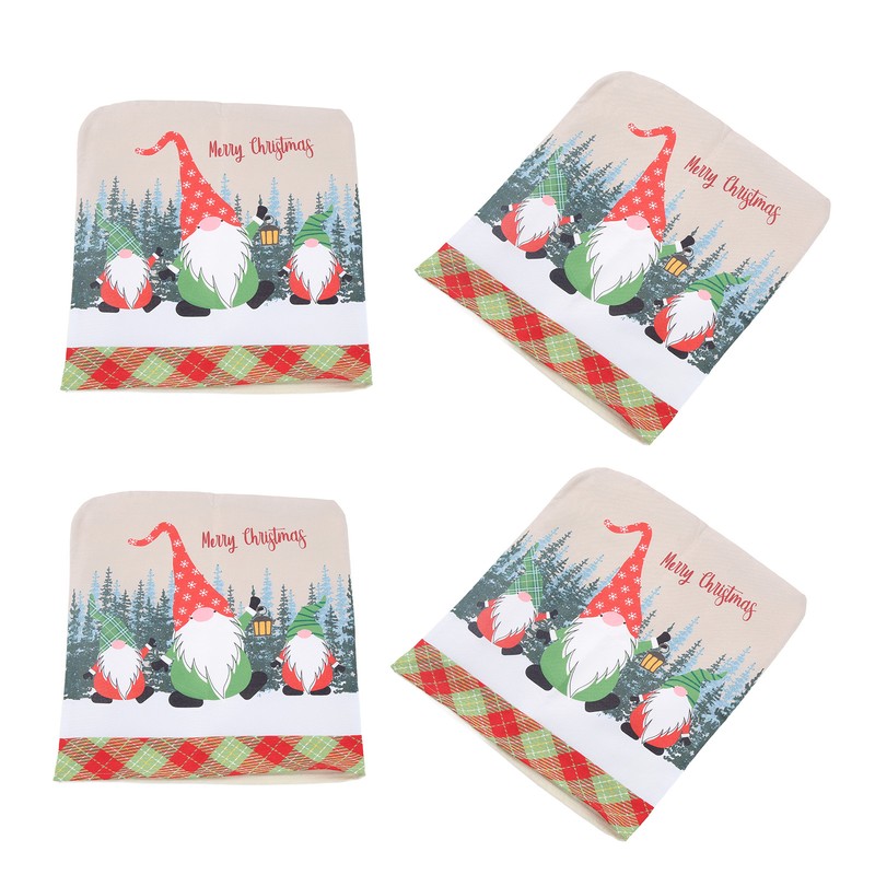 4pcs Chair Covers Soft Elastic Stretch Santa Claus Pattern Dining