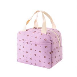 Nanxson Insulated Cooler Bag 9L, Corduroy Thermal Bag Lunch Bag Portable Lunch Box Foldable Insulated Bag for Work School Office Picnic Travel (9L, Purple Flower)