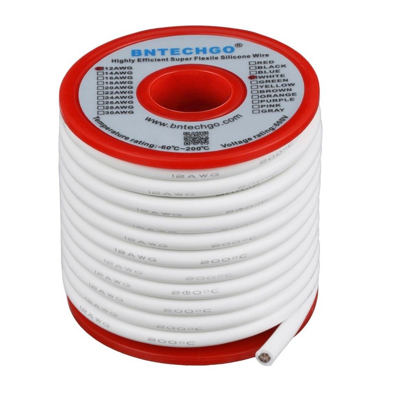 BNTECHGO 12 Gauge Silicone Wire Spool 25 ft White Flexible