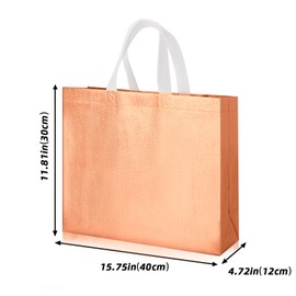 Haokuaile Glossy Rose gold Gift Bags with Handle and Sturdy Base,Reusable Non-woven Holiday Gift Bags Bulk,20 PCS,15.75 x 4.72 x 11.81 In,for Xmas, Birthday, Wedding, Party,Easter (Rose gold, M)