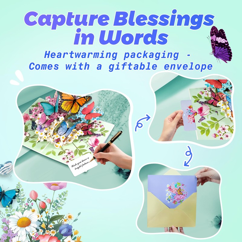 FeinKulturia Pop Up Card 3D Butterfly Greeting Card Birthday Card