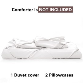 ASHLEYRIVER 3 Piece Luxurious Pinch Pleated Duvet Cover with Zipper & Corner Ties 100% 120 g Microfiber Pintuck Duvet Cover Set(Queen White)