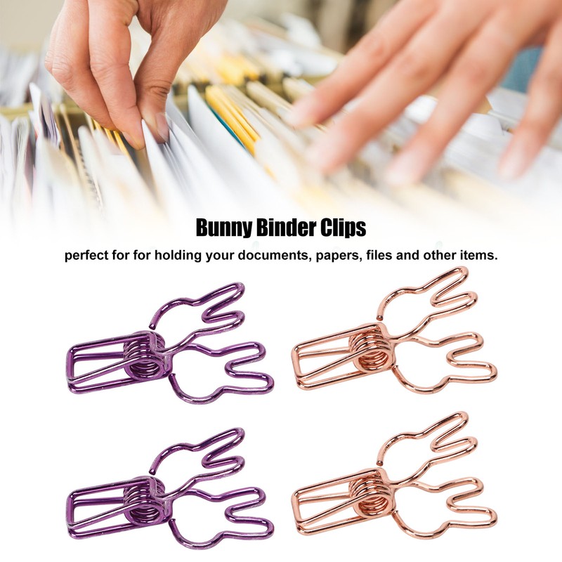 100Pcs Bunny Binder Clips Hollow Out Strong Clamping Sturdy Metal