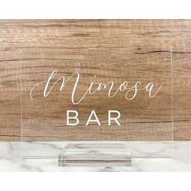 Decor Suite Acrylic Sign - Modern Acrylic Sign for Tabletop, Wedding Decor, Acrylic Table decorations With Stand For Events & Parties - Clear Acrylic Sign With White Text (Mimosa Bar, Clear Acrylic)