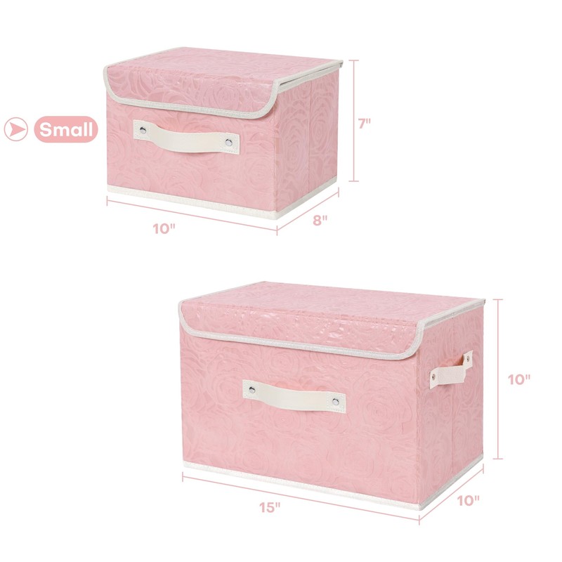 ANMINY Fabric Storage Bin with Lid Rose Print Storage Box