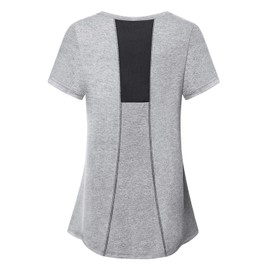 MOQIVGI Short Sleeve Running Shirts Women Workout Trendy Casual Comfy Breathable Wicking Outdoor Recreation Exercise Fitness Tops Grey X-Large