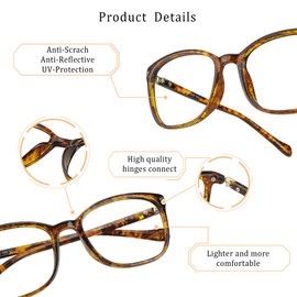 LifeArt Blue Light Blocking Glasses, Anti Eyestrain, Computer Reading Glasses, Gaming Glasses, TV Glasses for Women and Men, Anti Glare (Tortoise, 3.00 Magnification)