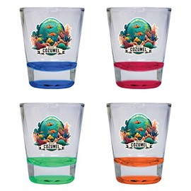 R and R Imports Cozumel Mexico Souvenir 1.5 Ounce Shot Glass Round 4-Pack Color A