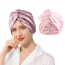 Netcken Satin Hair Bonnets,Silk Bonnet for Sleeping, Hair Bonnet for Women, Night Sleep Hat Hair 2 Pack (Purple & Pink)