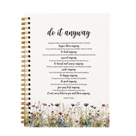 Rusenbao Motivational Gifts Floral Notebook Journal, Mother Teresa Do It Anyway, Inspirational Gifts for Women Men, Flower Spiral Notebook 5.5 x 8.3