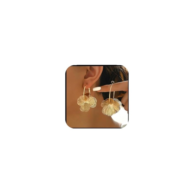 Gold Flower Earrings For Women Silver Dangle Statement Trendy Hoop
