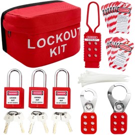 JOJOMARK Lockout Tagout Kit Electrical Loto - Group Lockout Hasps, Lockout Tags, Safety Padlocks with Number, Nylon Ties with Pocket Bag (Red Bag kit)