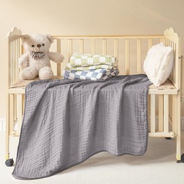 Ultra Soft 6-Layer Muslin 100% Cotton Baby Blanket 30"x35" Breathable Lightweight Swaddle Blankets for Baby Toddlers Birthday Gift All Seasons Both Sides (Grey)