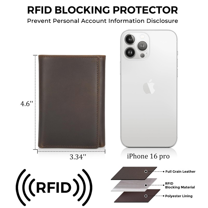 Polare Full Grain Leather Trifold Wallet with AirTag Slot RFID