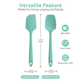 U-Taste Flat Spatula & Spoon Spatula: 11.38in 600ºF Heat Resistant Silicone Bowl Scraper, Flexible Rubber Kitchen Cooking Mixing Utensil with Upgraded Non-Stick Surface (Set of 2, Aqua Sky)