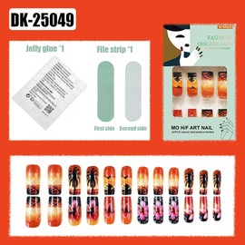 French Tip Press on Nails Medium Coffin Fake Nails Coconut Tree False Nails with Sunset Flower Designs Orange Glue on Nails Summer Stick on Nails Full Cover Cute Acrylic Nails Glossy Artificial Nails