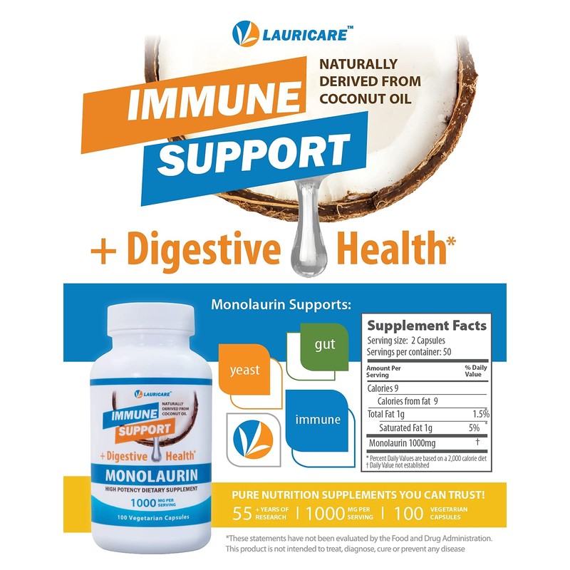 Lauricare Monolaurin Supplement for Immune Support - Gut Health -