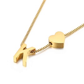 Qings Letter K Gold Plated Love Pendant Necklace Exquisite Heart Fashion Alphabet A-Z Combination as Birthday Gift for Women and Girls