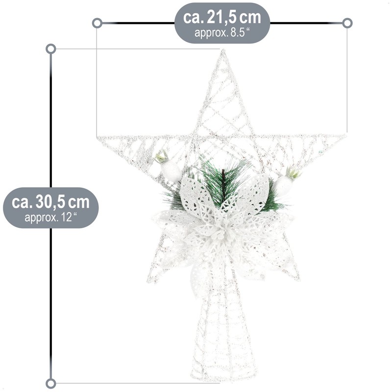 COM-FOUR® Deco Star Christmas - White Metal Star with Pine