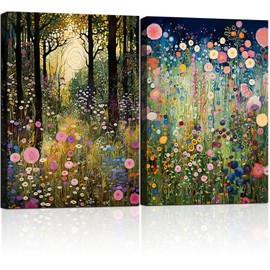 2 Framed Canvas Wall Paintings Plants Forest and Wildflowers Prints Nature Style Poster Artwork for Living Room Bedroom Gallery Modern Canvas Paintings Wall Decor 12x16 Inch