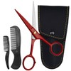 Ontaki Beard Scissors & Mustache Scissors - 5-Inch, True Red