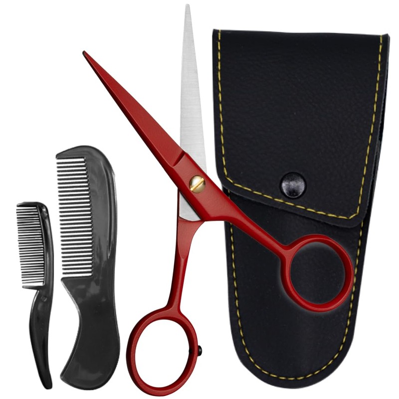 Ontaki Beard Scissors & Mustache Scissors - 5-Inch, True Red