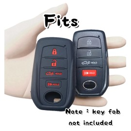 RUNZUIE 2Pcs 4 Buttons Silicone Smart Key Fob Cover for 2019-2022 2023 2024 2025 Toyota Prius Land Cruiser Venza RAV4 Prime Hilux Tundra Corolla Crown Highlander BZ4X (Black with Red)