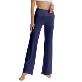 LaiEr Women's Bootcut Yoga Pants with Pockets, High Waist Flared Bootleg Yoga Workout Pants with Side Pockets, darkblue